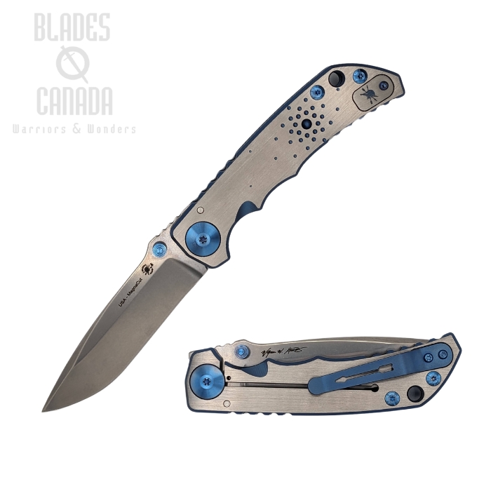 Spartan Blades Harsey Framelock Folding Knife, MagnaCut, Titanium w/Blue Dot Design, SF5DotM